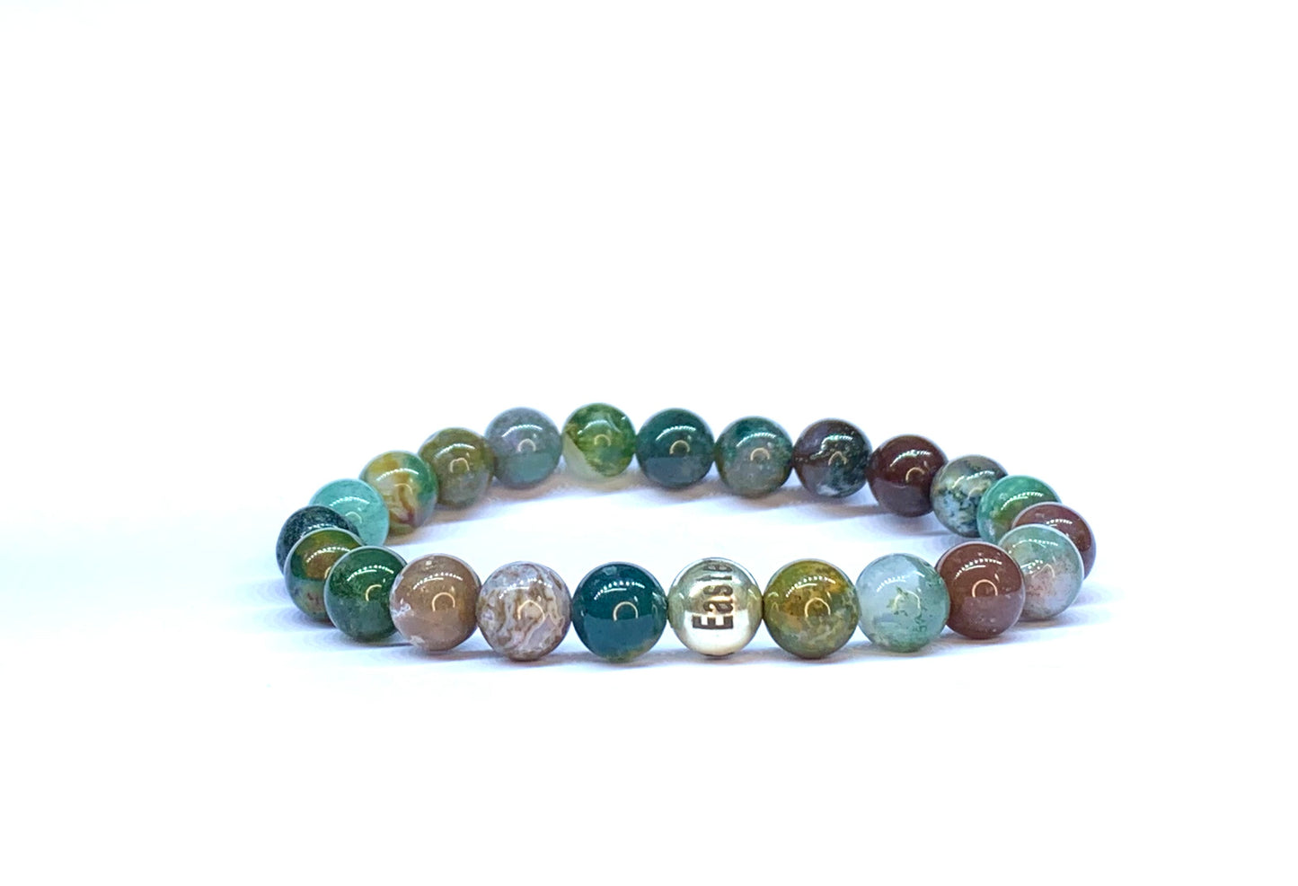 Green Indian Agate bead bracelet, with Eastern Adornment branded silver bead