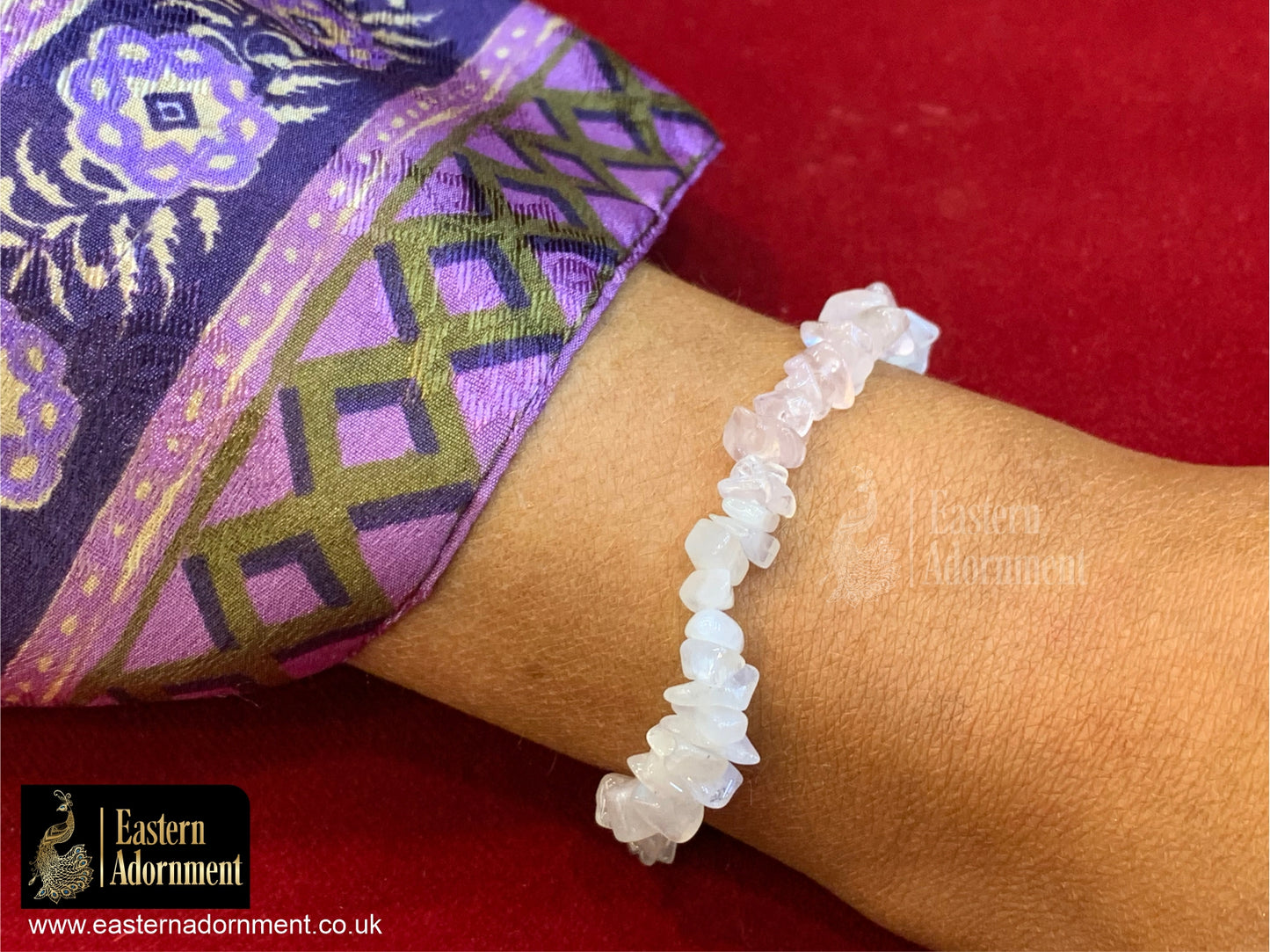Moonstone & Rose Quartz Crystal Chip Bead Bracelet