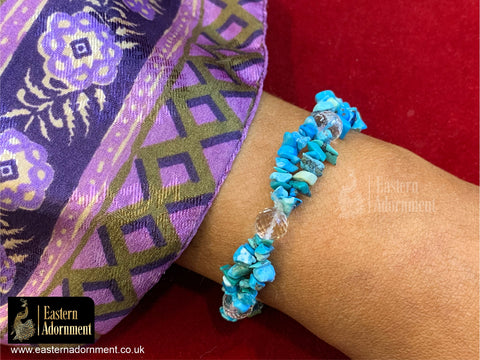 Turquoise Crystal Chip Bead Bracelet with Clear Quartz Beads