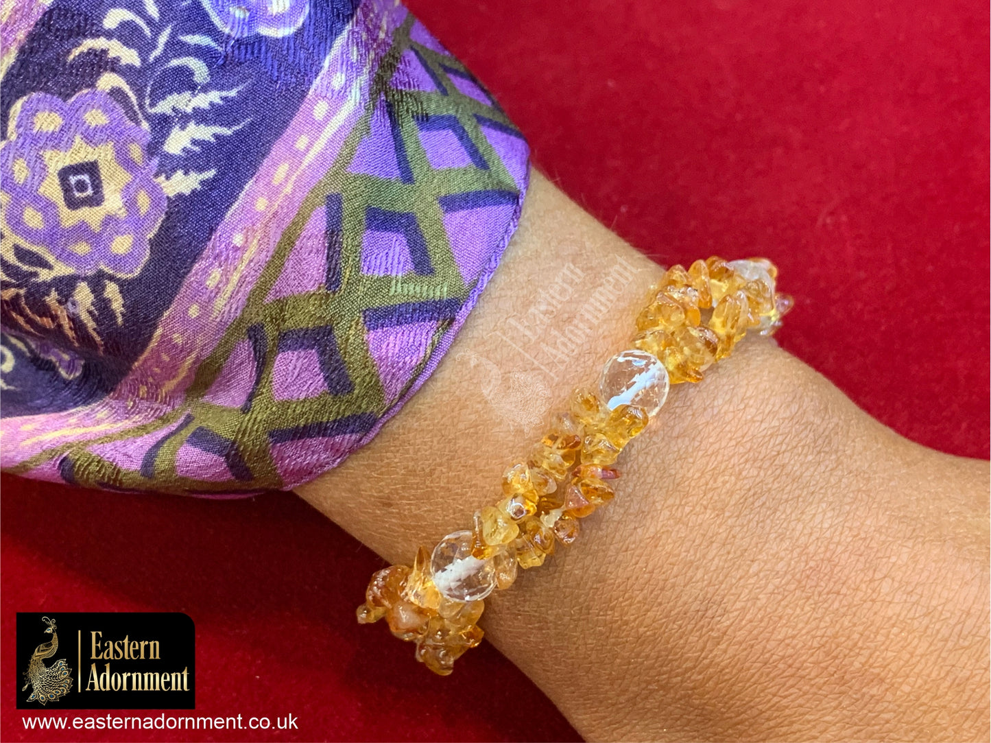 Citrine Crystal Chip Bead Bracelet with Clear Crystal Beads